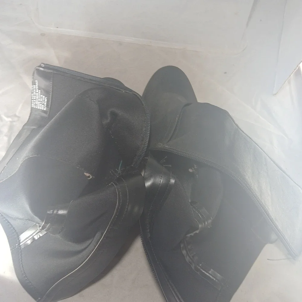 DKNY Girls Black Tall‎ Riding Boots Side Zip Logo Harness Size 1 US/12.5 UK